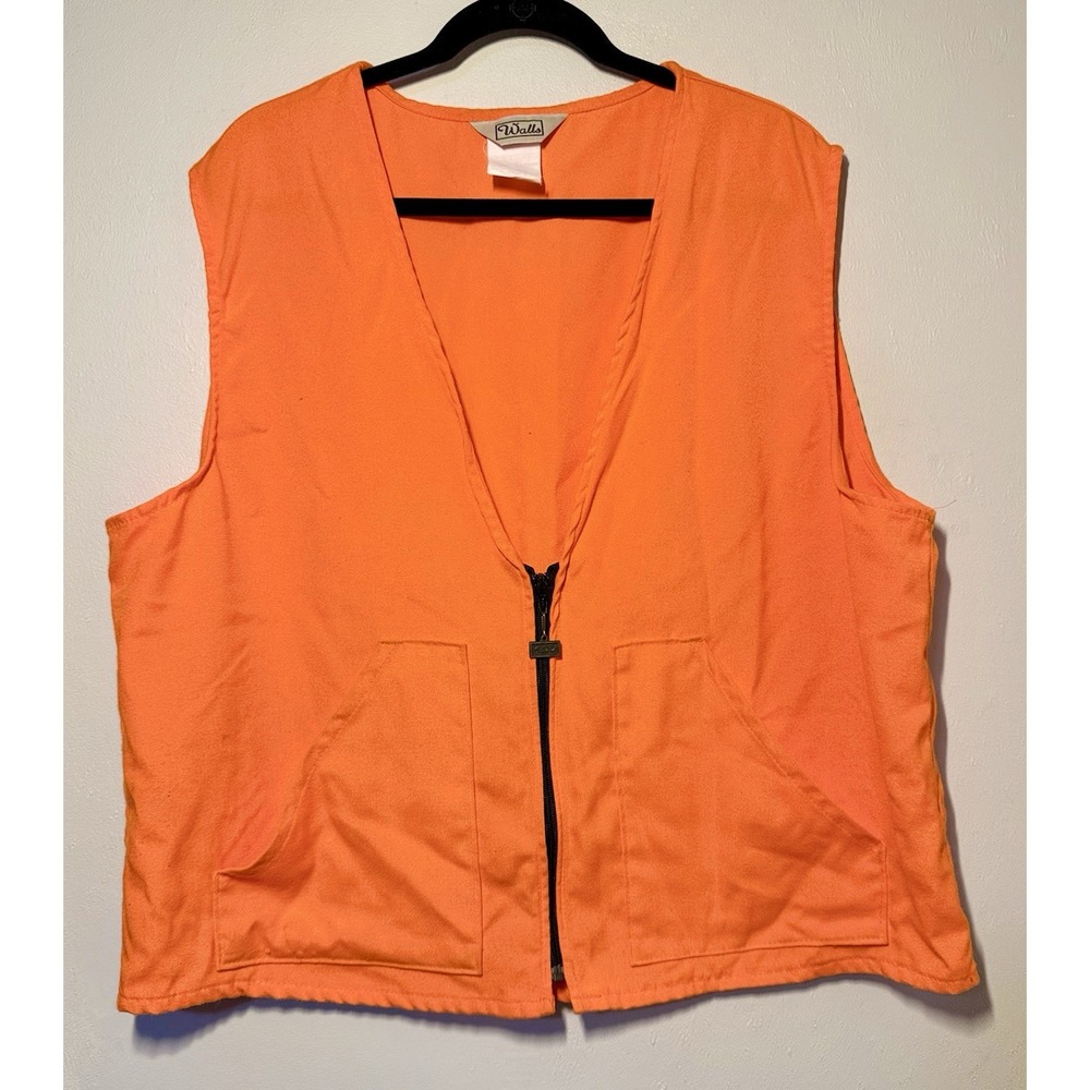 Vintage Walls Sleeveless Hunting Vest Men's XL Neon Orange Full Zip USA Made